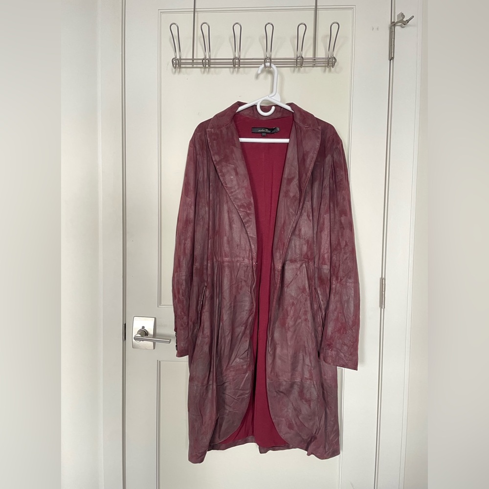 Urban Zen by Donna Karan stunning maroon 100% Goatskin Leather Blazer Jacket